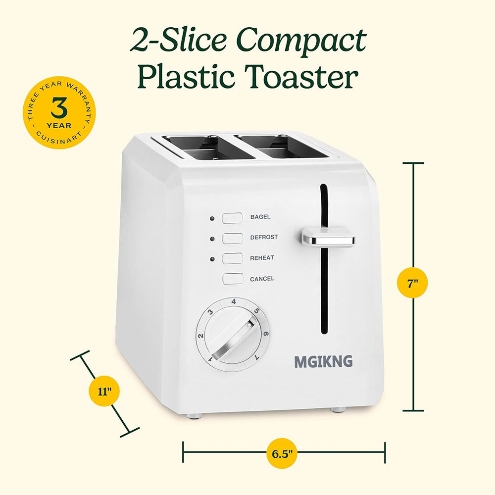 MGIKNG 2-Slice Toaster, Compact, White, CPT-122
