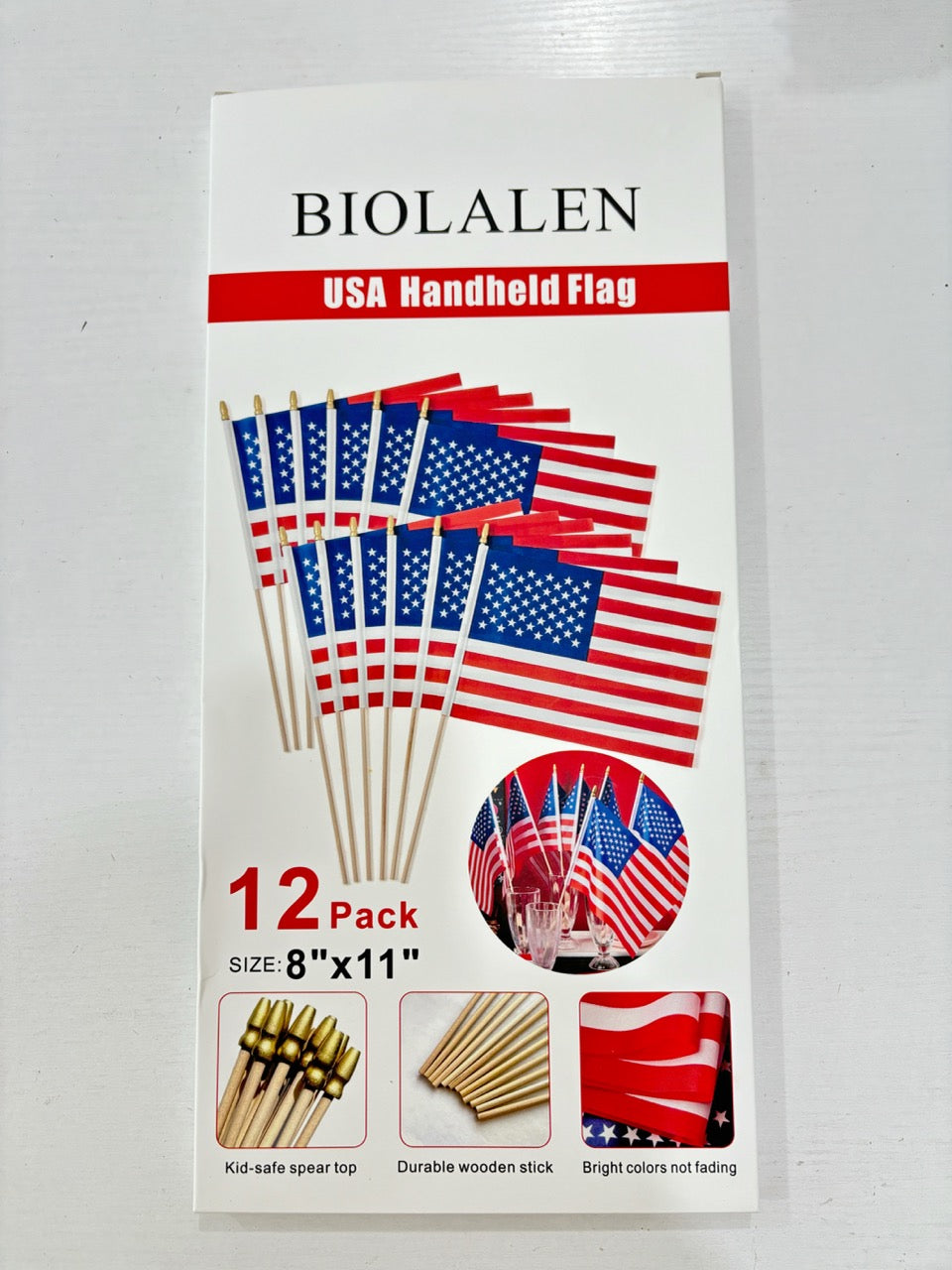 BIOLALEN Set of 12, American Flags 8x11 Inch American Stick Flag/American Hand Held Stick Flags Spear Top