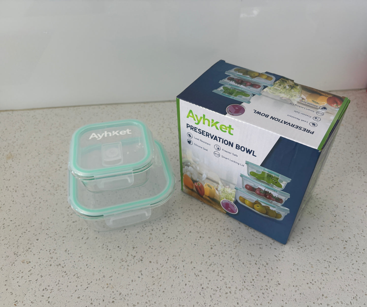Ayhket Glass Food Storage Containers with Lids Airtight 2 Pack, Glass Storage Containers with Lids for Food, Not Easy Broken & Leak Proof, Glass Containers with Lids for Oven/Dishwasher Safe, Blue