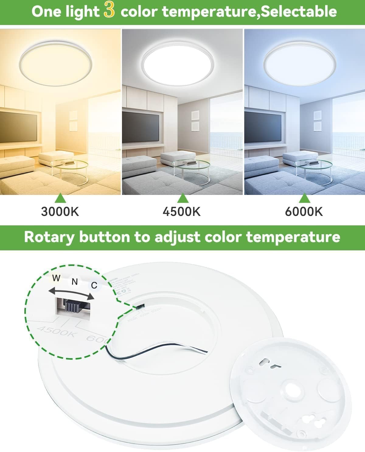 WAQOEX 6Pack 12 Inch LED Ceiling Light, Super Slim LED Ceiling Light, Temperature in One 3000k/4500k/6000K Round Light Fixture