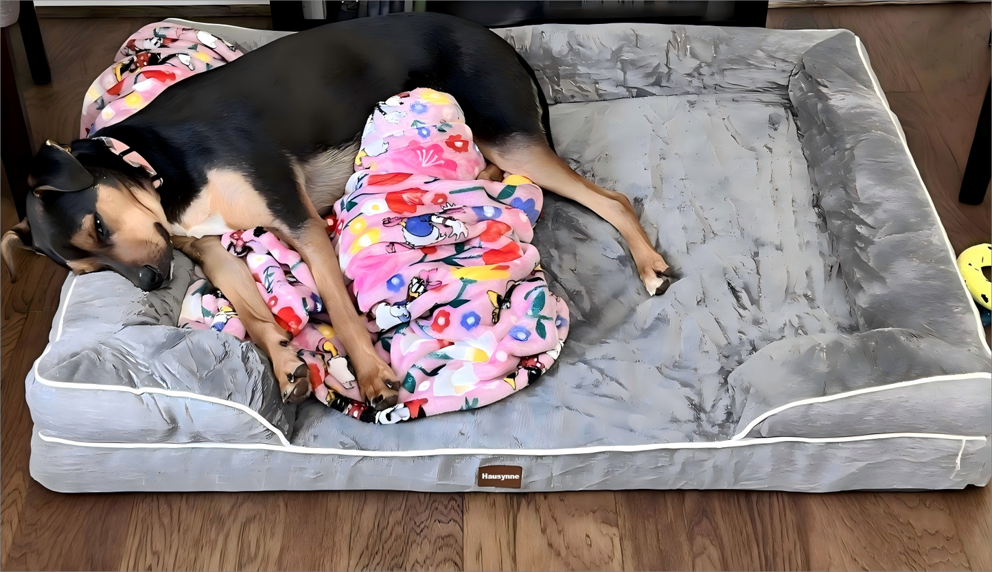 Hausynne Orthopedic Dog Beds for Extra Large Dogs, Waterproof Memory Foam XL Pet Bed with Sides, Non-Slip and Egg-Crate Foam Big Dog Couch Bed with Washable Removable Cover