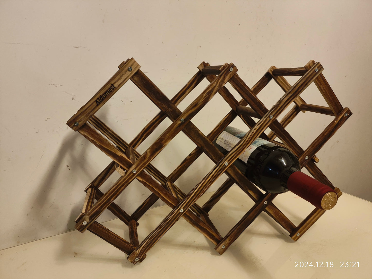 aldomesl Wine Rack, Wood Wine Storage Racks Countertop, 10 Bottle Wooden Stackable Wine Cellar Racks, Foldable Tabletop Free Standing Wine Bottle Stand Holder Display Shelf for Home Kitchen Bar Cabinets