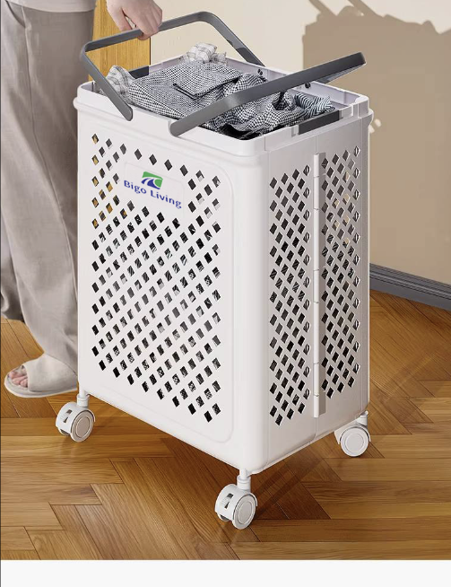 Bigo Living Rolling Plastic Laundry Hamper with Pop-up Handle, White