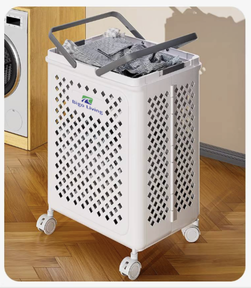 Bigo Living Rolling Plastic Laundry Hamper with Pop-up Handle, White