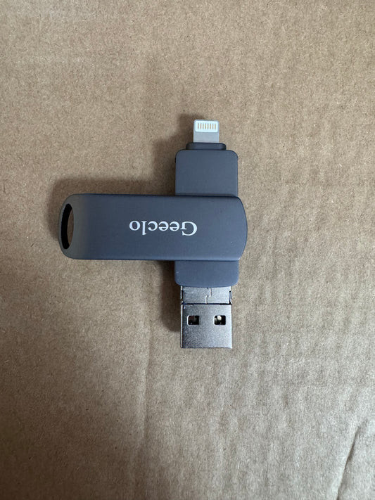 Geeclo 128GB Flash Drive Dual Drive 2 in 1 OTG USB A 3.2 + iPhone Memory Stick Thumb Drive, Thunderbolt Pendrive up to 200MB/s Transfer Speed Photo Stick for Android Phones/Tablets/iPhone/iPad/Laptop