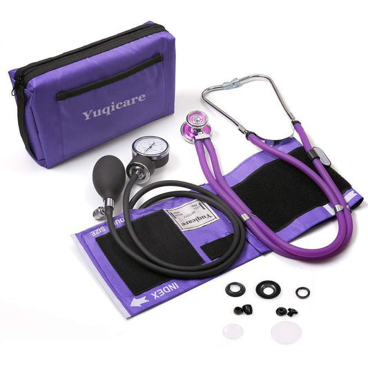 Yuqicare Aneroid Sphygmomanometer with Stethoscope Kit, Universal BP Cuff (10”-16”), Adult Professional Manual Blood Pressure Monitor, Zipper Case Included, Purple