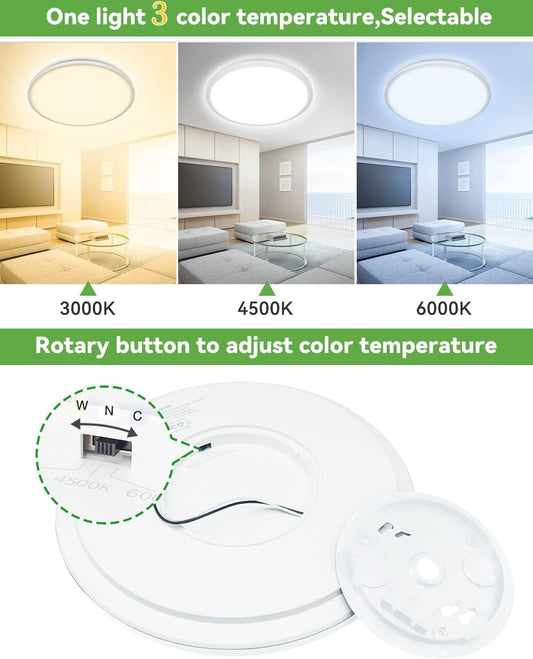 WAQOEX  6Pack 12 Inch LED Ceiling Light, Super Slim LED Ceiling Light, Temperature in One 3000k/4500k/6000K Round Light Fixture