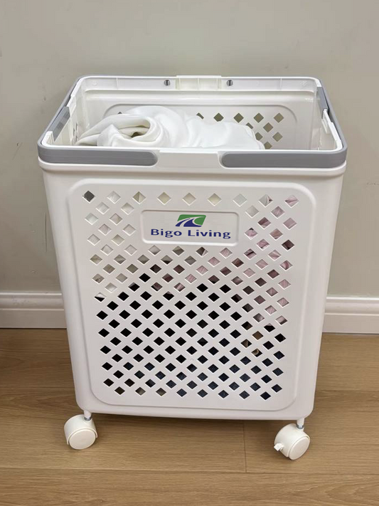 Bigo Living Rolling Plastic Laundry Hamper with Pop-up Handle, White