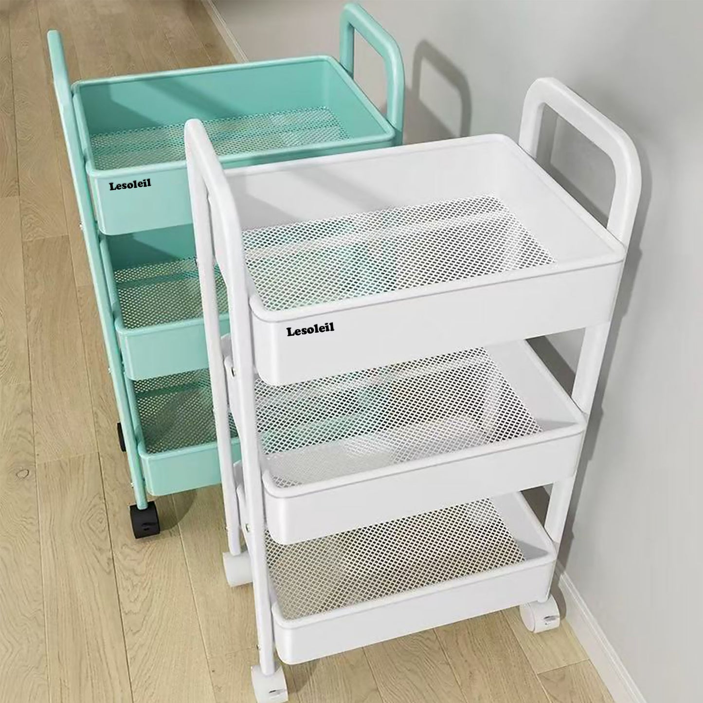 Lesoleil 3 Tier Rolling Utility Cart with Drawer,REBECAT Utility Cart Made of Multifunctional Storage Organizer Tool for Kitchen,Bathroom,Living Room,Office