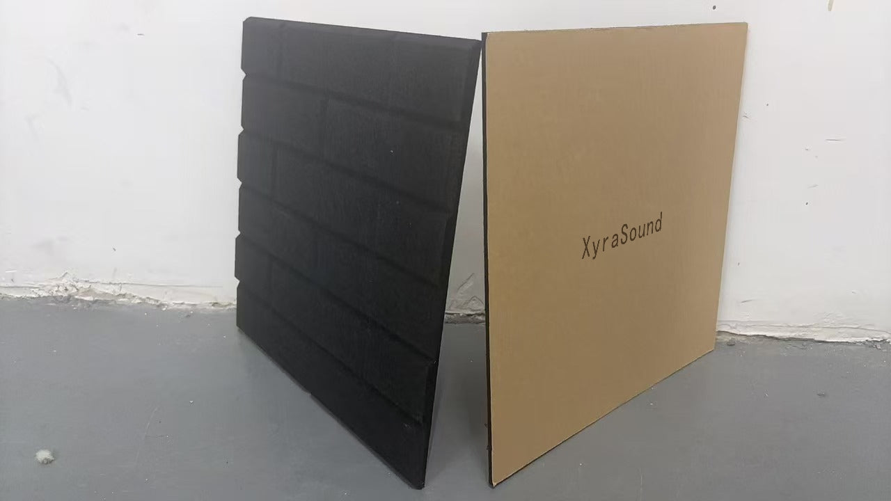 XyraSound Wall Panels Self-adhesive, Acoustic Panels 12 Pack Brick Wall Panels, High Density Sound Dampening Panels for Walls, Office,Reccording Studio, Ceiling 12" X 12" X 0.4" Black