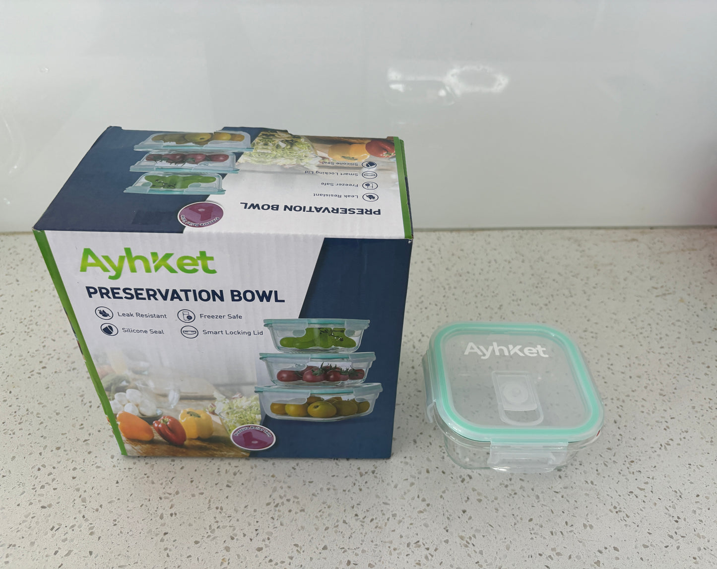 Ayhket Glass Food Storage Containers with Lids Airtight 2 Pack, Glass Storage Containers with Lids for Food, Not Easy Broken & Leak Proof, Glass Containers with Lids for Oven/Dishwasher Safe, Blue
